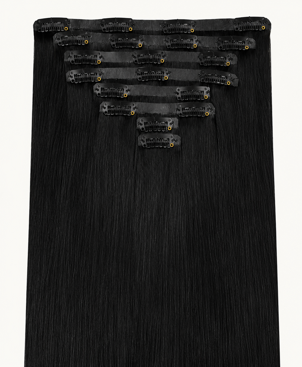 Remy Clip-In Echthaar Extensions in Jet Black, glatt