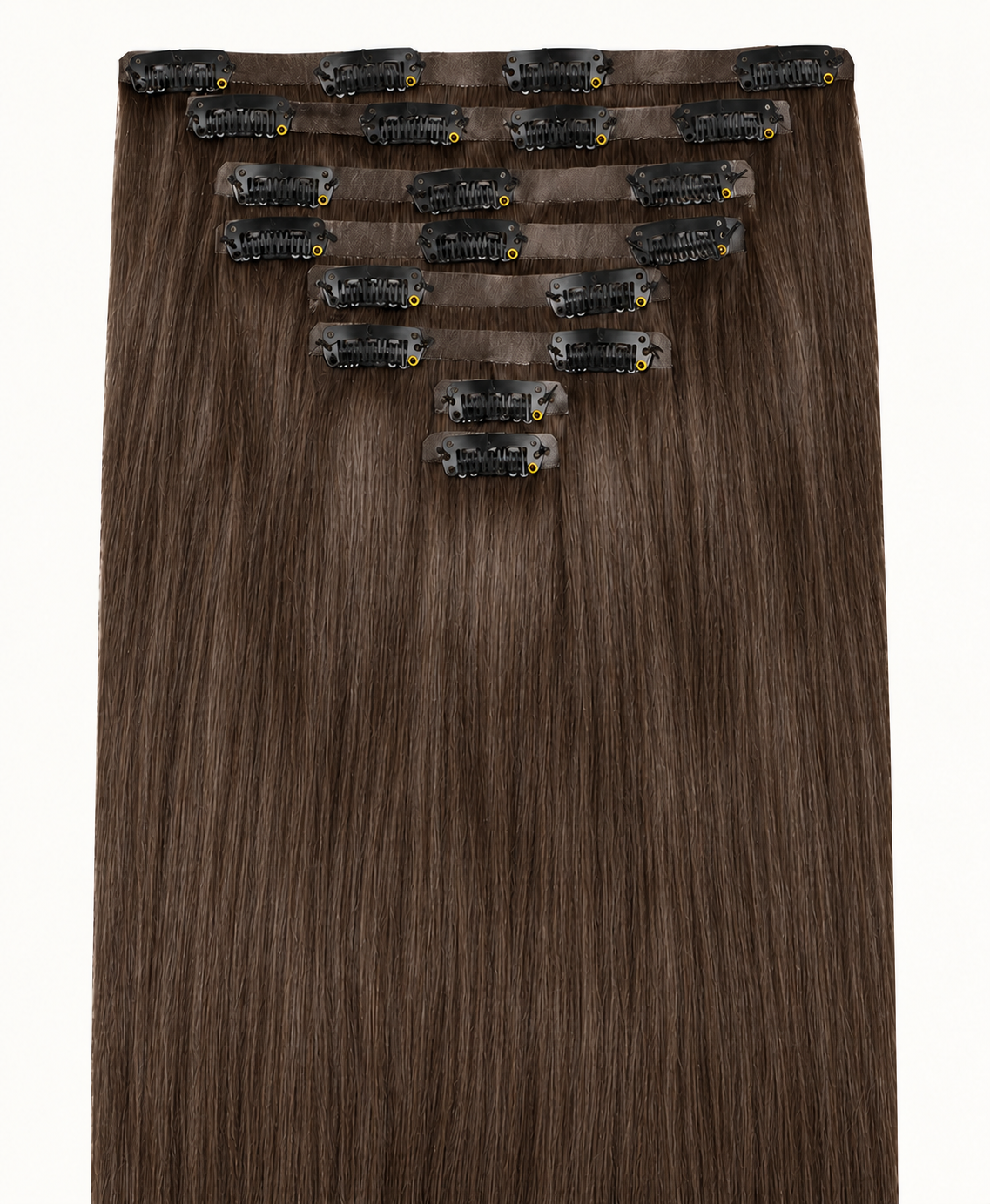 Remy Clip-In Echthaar Extensions in Dark Ash Brown, glatt