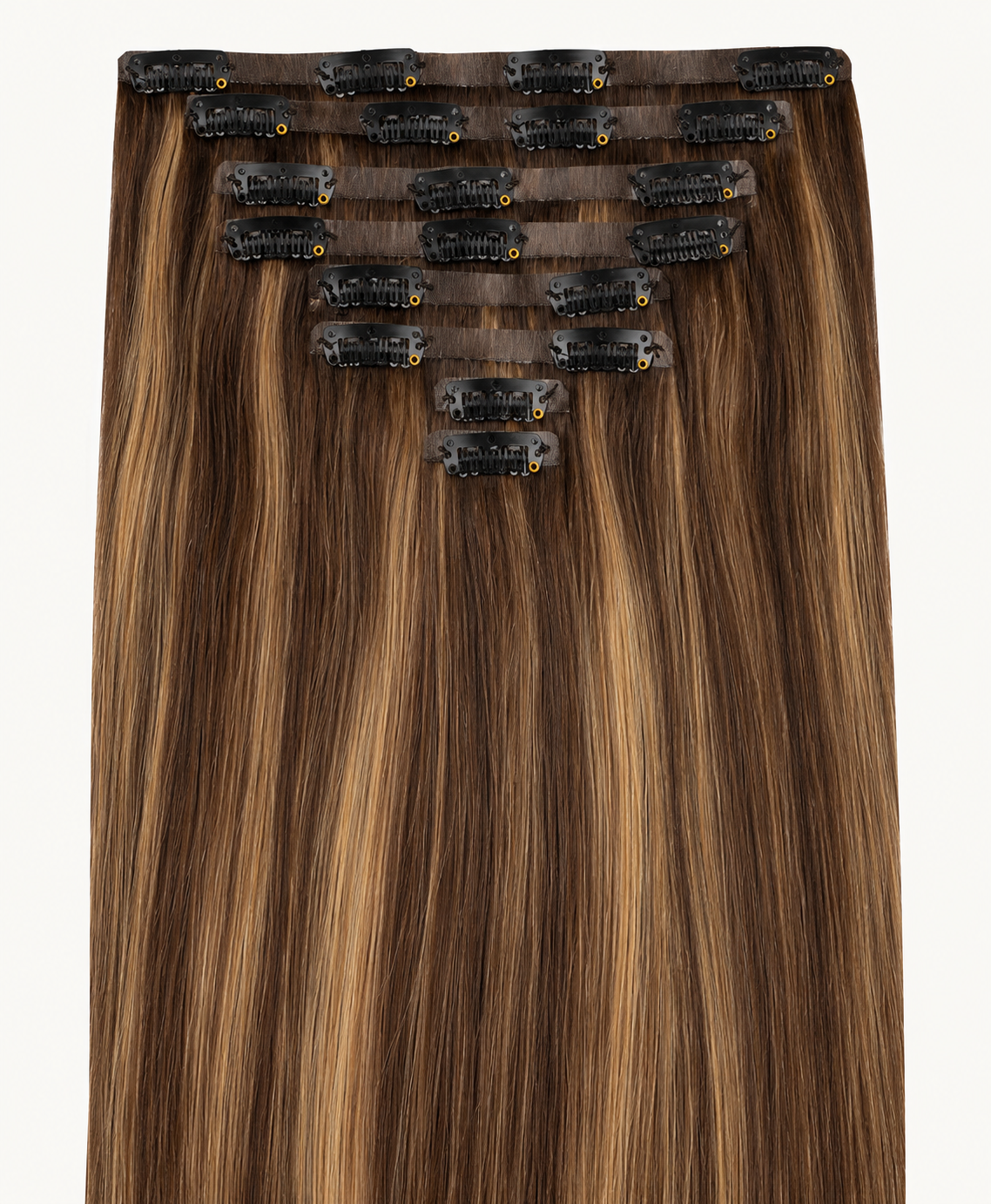 Remy Clip-In Echthaar Extensions in Brown Caramel, glatt