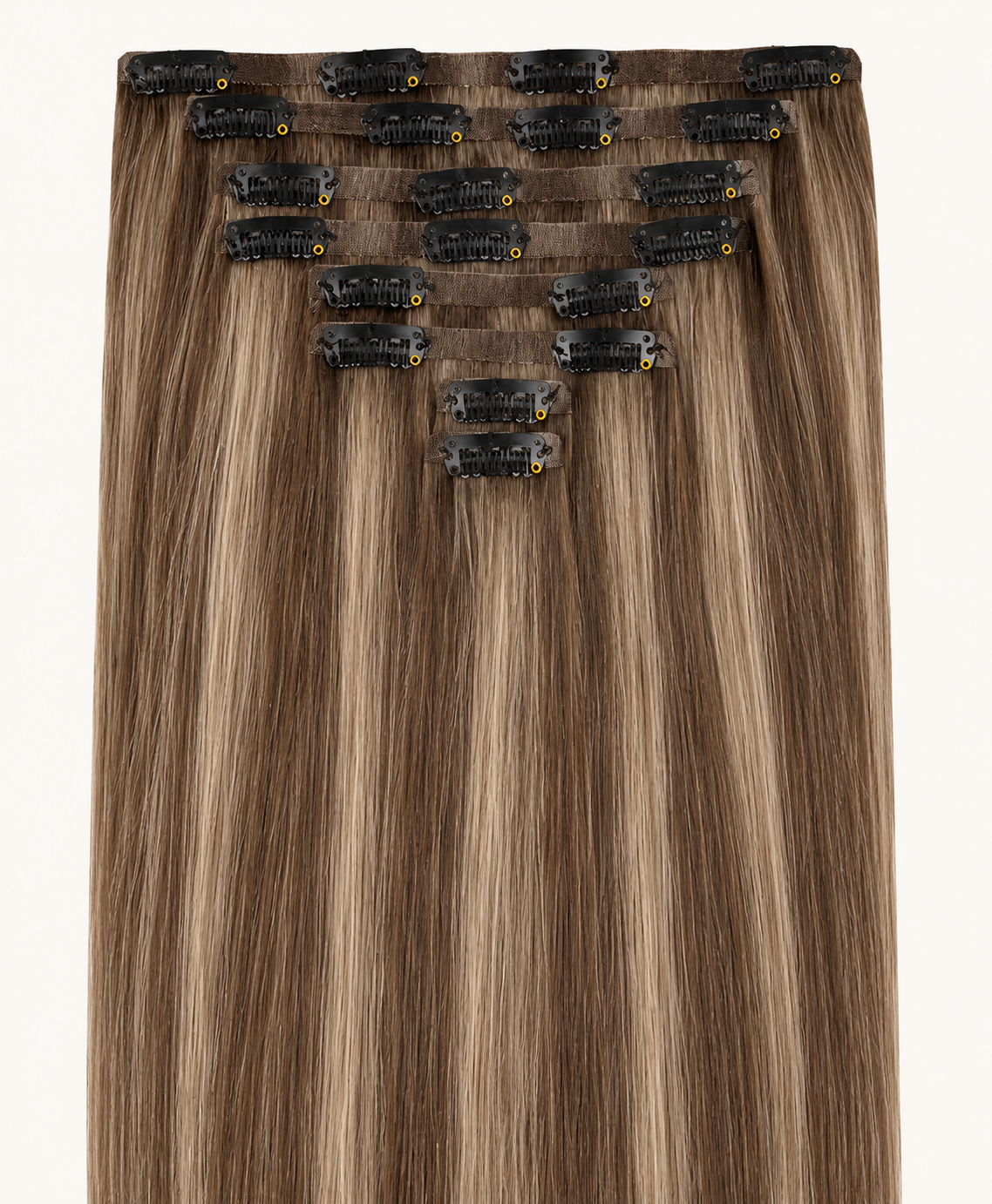 Remy Clip-In Echthaar Extensions in Brown Ash, glatt