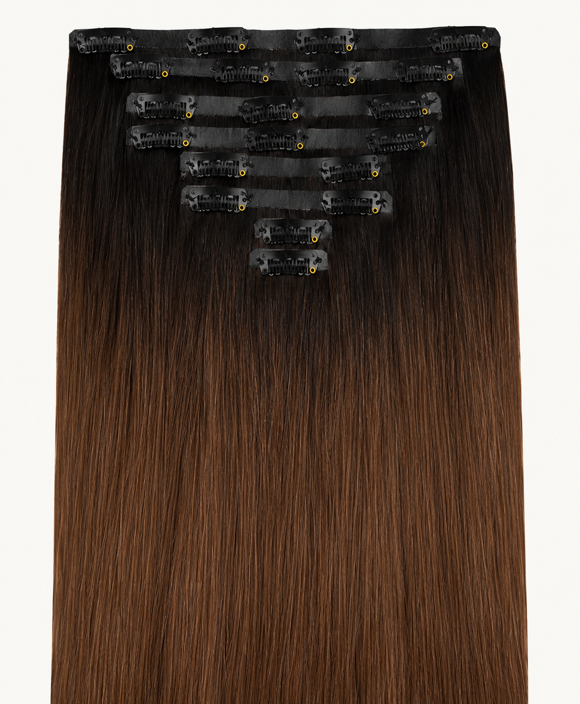 Remy Clip-In Echthaar Extensions in Black Medium Brown, glatt