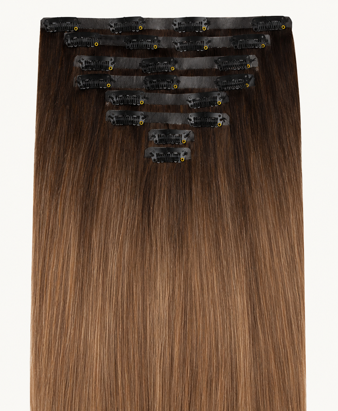Remy Clip-In Echthaar Extensions in Dark Light Brown, glatt