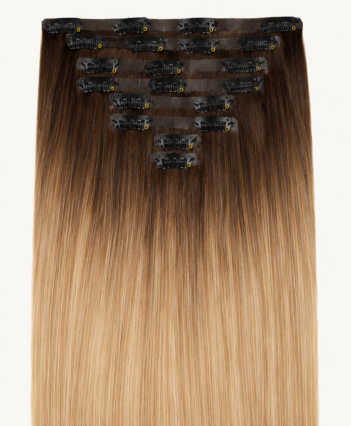 Remy Clip-In Echthaar Extensions in Brown Caramel Blonde, glatt