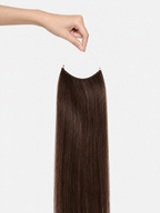 Braune SOLOH Remy Halo Extensions aus Echthaar mit transparentem Draht