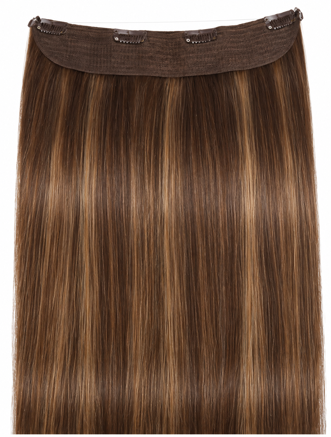 Remy Halo Extensions – Glatt – P4/27 Brown with Caramel Highlights